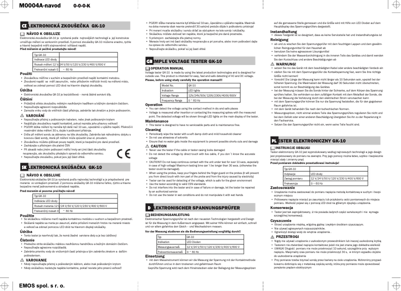Imagen de la primera página del manual del dispositivo GK-10