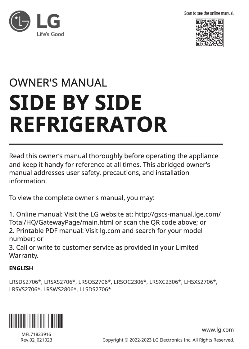 Imagen de la primera página del manual del dispositivo LRSOS2706D