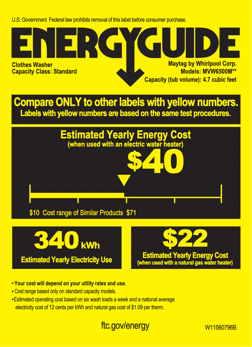 Página 1 del manual Etiqueta energética Maytag MVW6500MBK