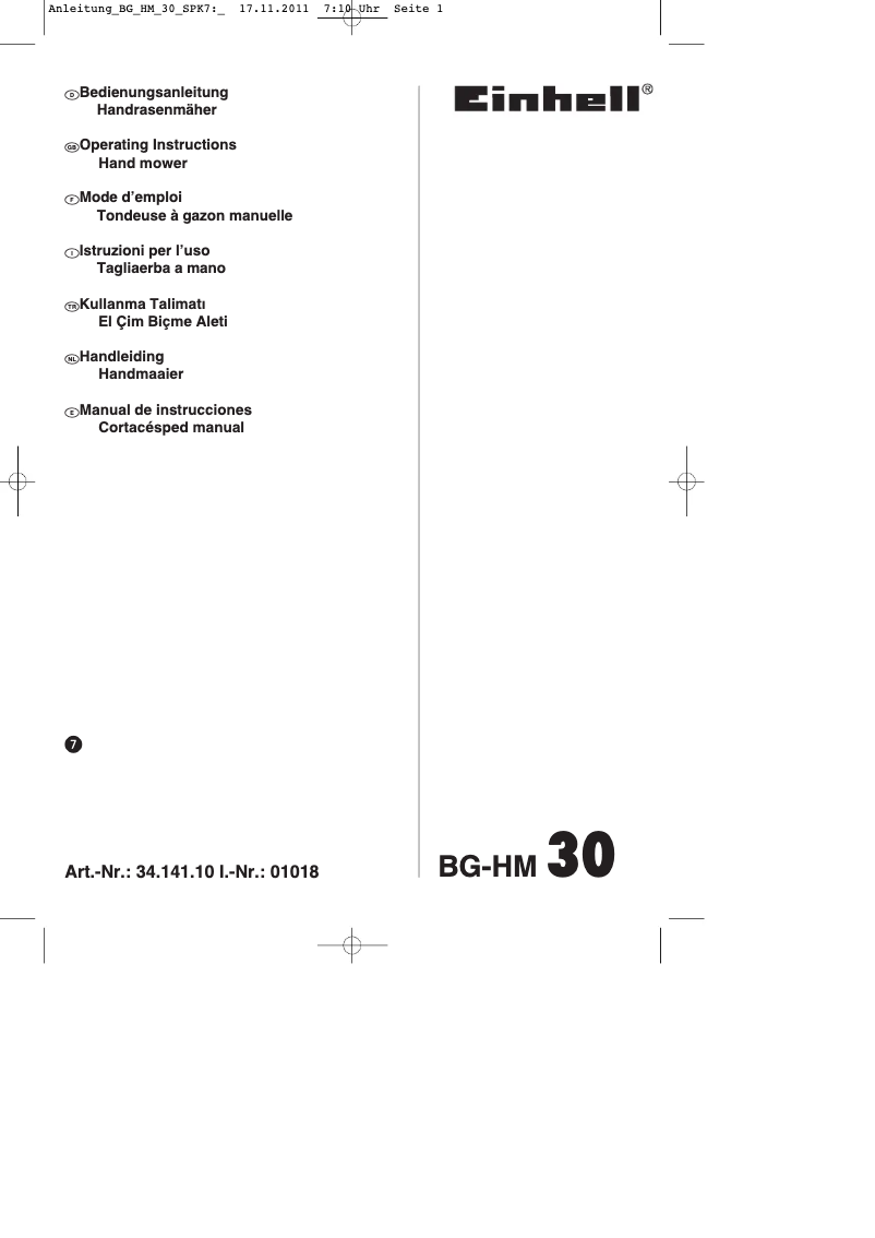 Imagen de la primera página del manual del dispositivo BG-HM 30
