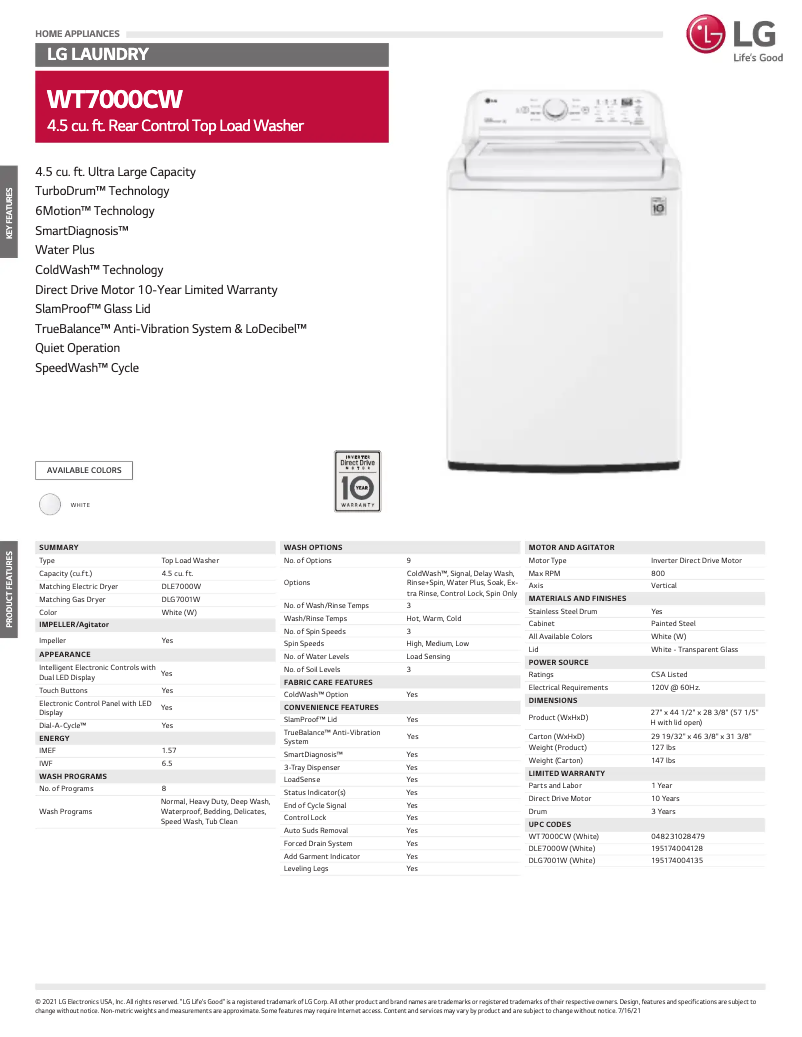 Imagen de la primera página del manual del dispositivo WT7000CW