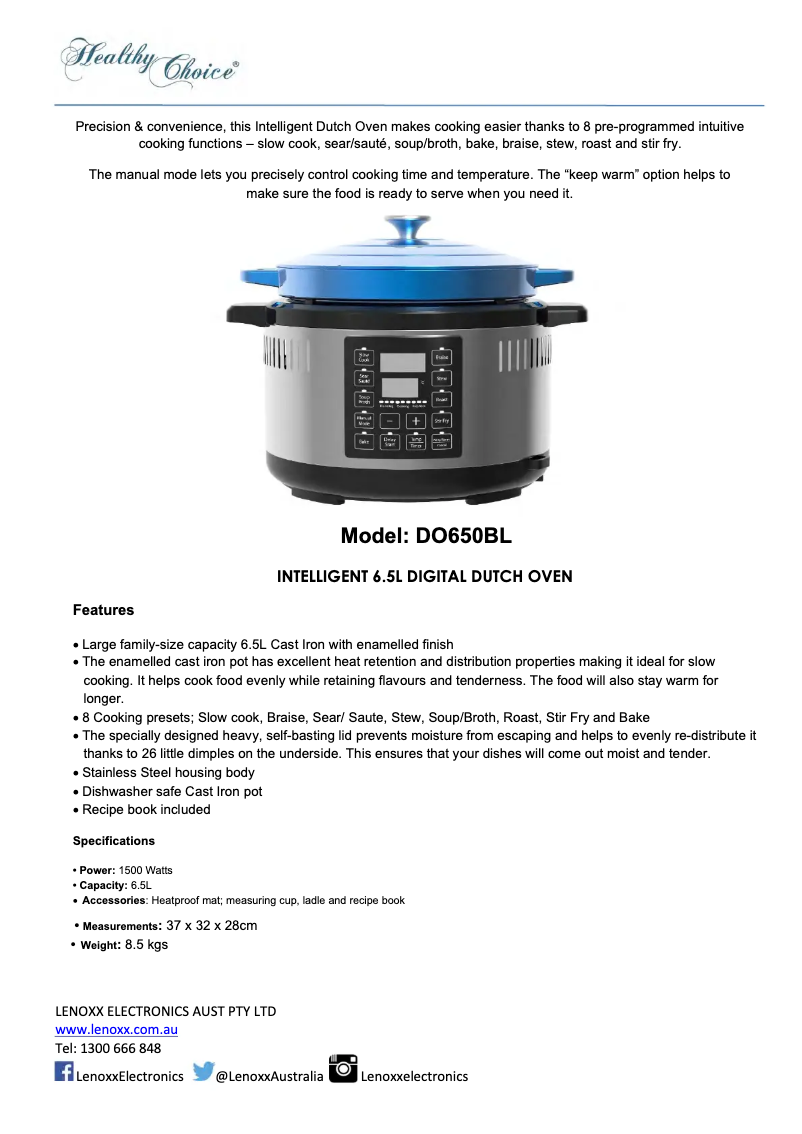Página nº 1 - Ficha técnica Healthy Choice DO65BL