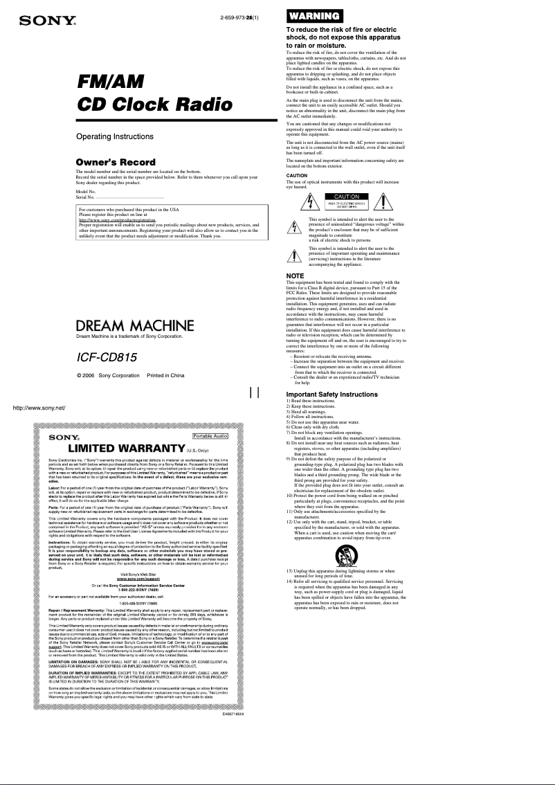 Imagen de la primera página del manual del dispositivo ICF-CD815