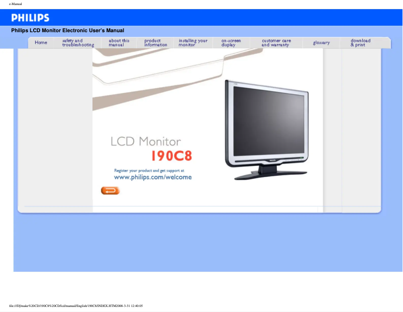 Imagen de la primera página del manual del dispositivo 190C8FS