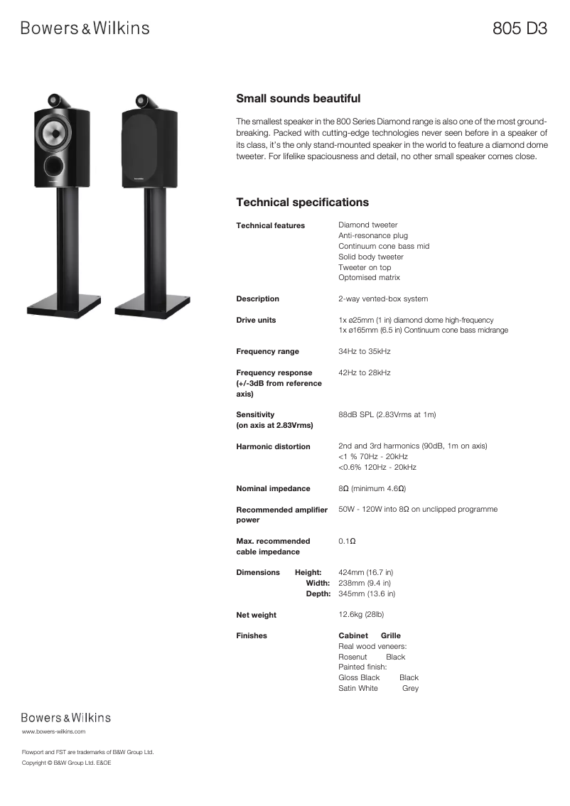 Página 1 del manual Ficha técnica Bowers & Wilkins 805 D3