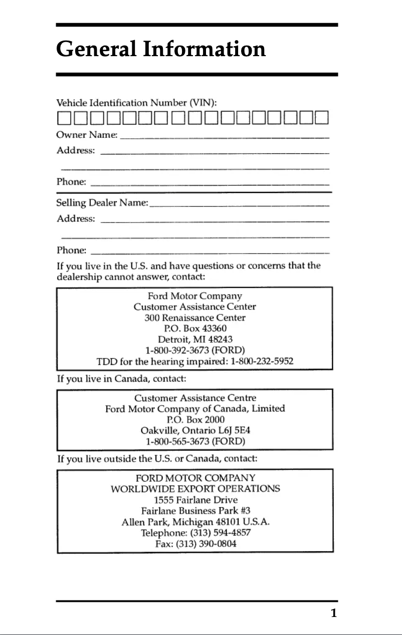 Página 1 del manual Manual de uso y mantenimiento Ford Windstar (1997)