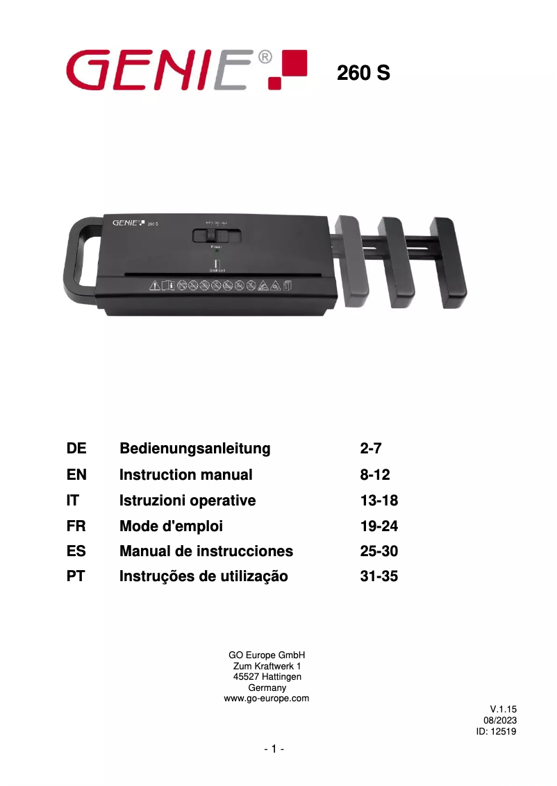 Imagen de la primera página del manual del dispositivo 260 S