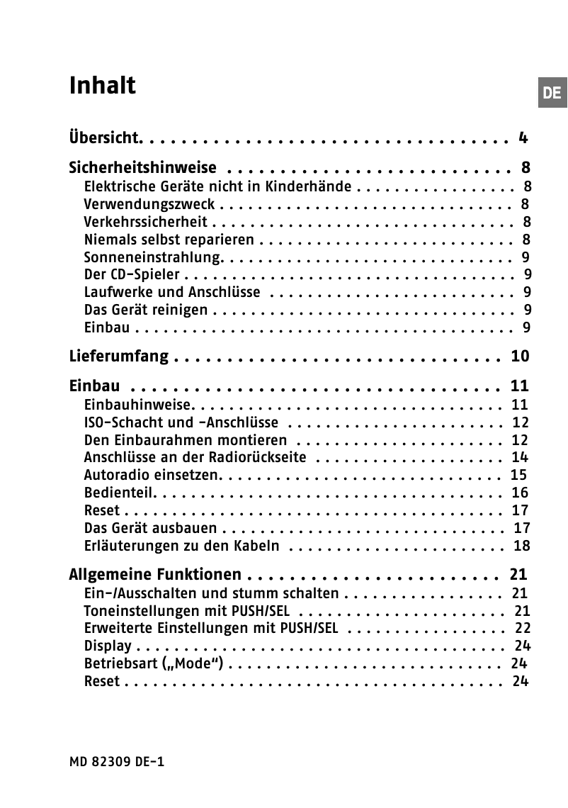 Imagen de la primera página del manual del dispositivo LIFE P62004 (MD 82309)