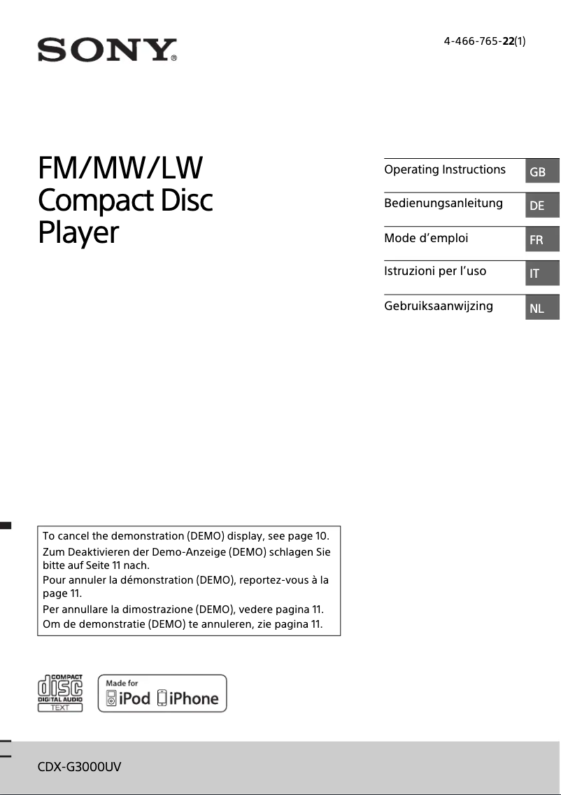 Imagen de la primera página del manual del dispositivo CDX-G3000UV