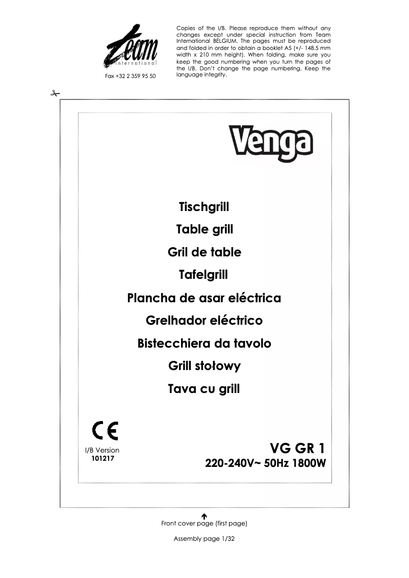 Imagen de la primera página del manual del dispositivo VG GR 1