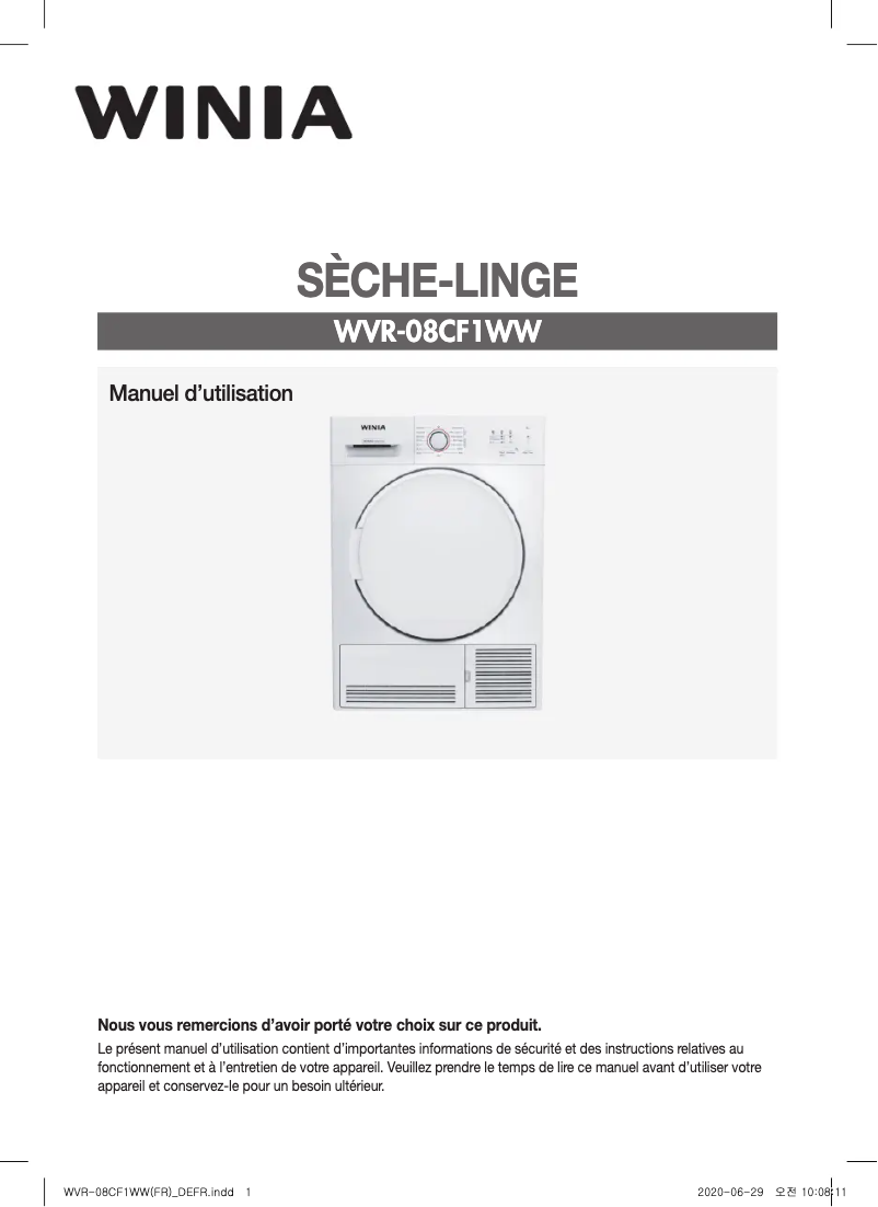 Imagen de la primera página del manual del dispositivo WVR-08CF1WW