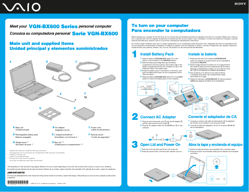Imagen de la primera página del manual del dispositivo Vaio VGN-BX640P