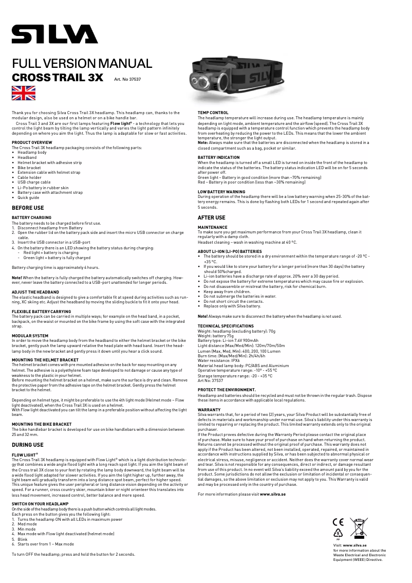 Imagen de la primera página del manual del dispositivo Cross Trail 3X