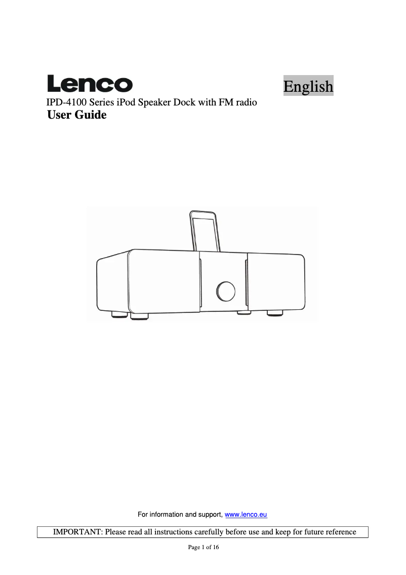 Página nº 1 - Manual de usuario Lenco IPD-4100