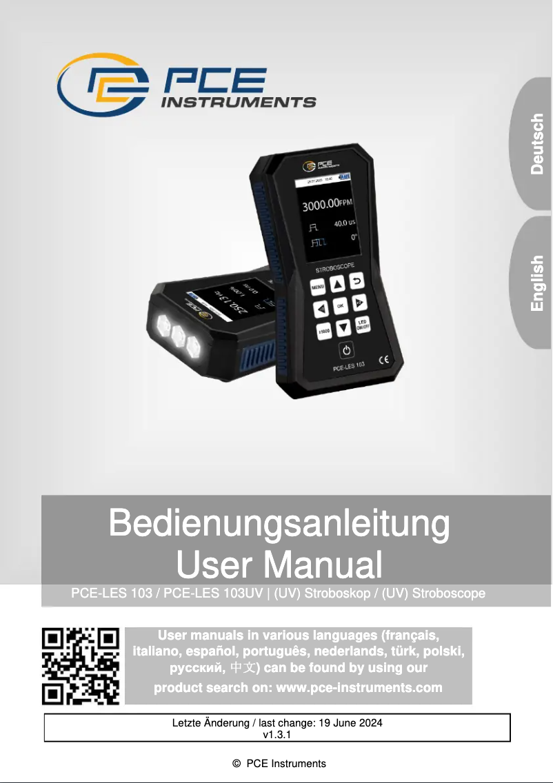 Imagen de la primera página del manual del dispositivo PCE-LES 103