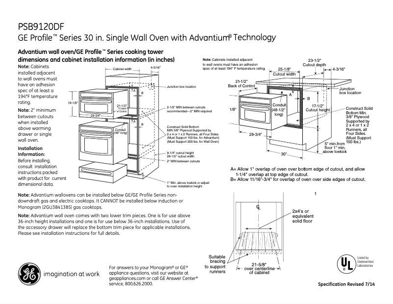 Página 1 del manual Ficha técnica GE Profile SB9120DFWW