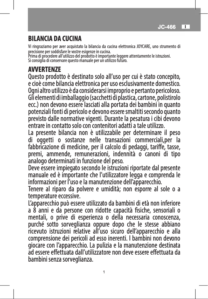 Imagen de la primera página del manual del dispositivo JC-466