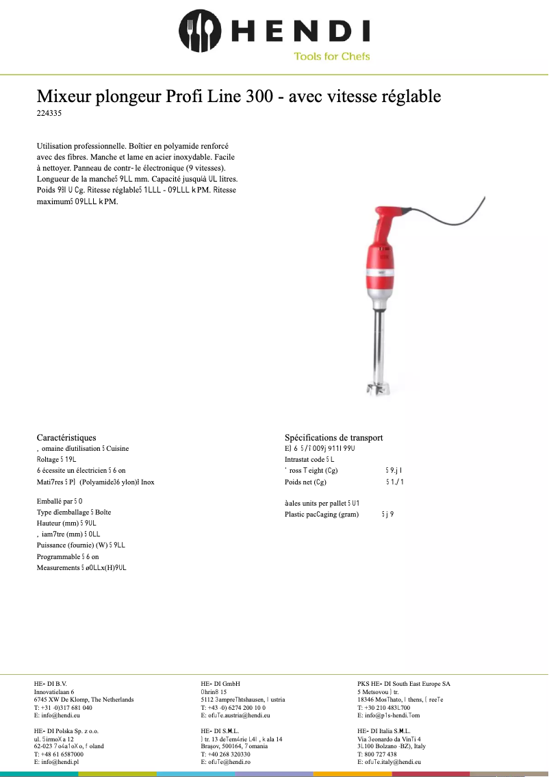 Página 1 del manual Ficha técnica Hendi 224335
