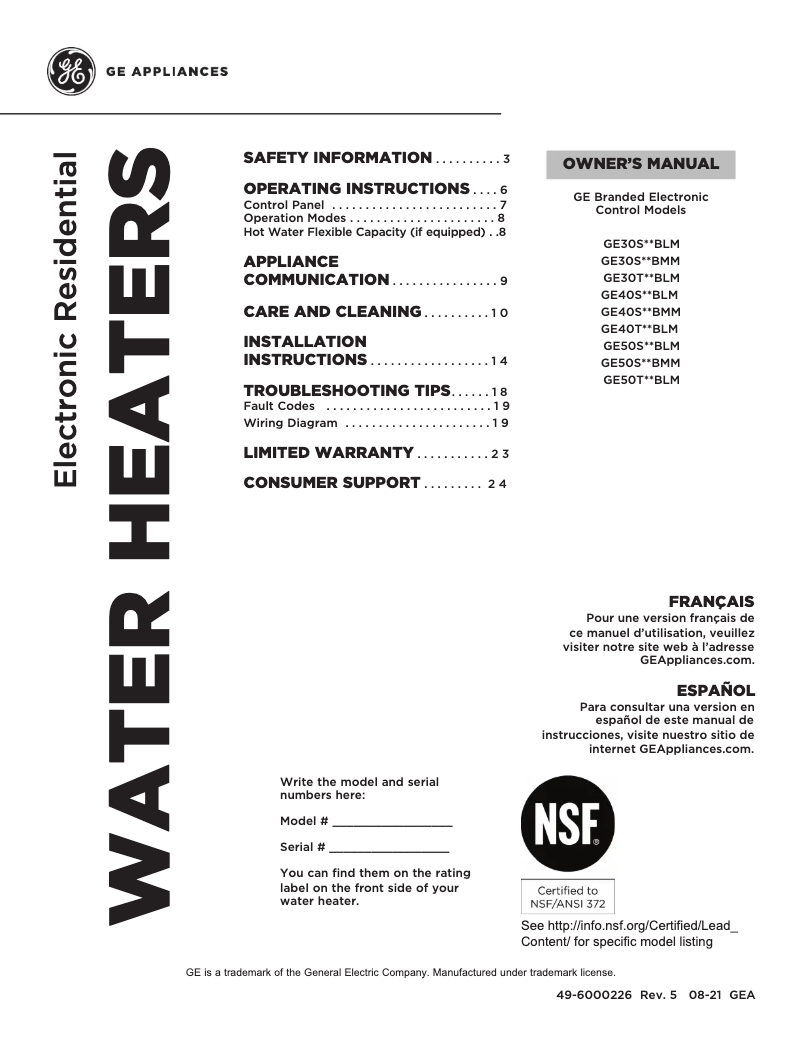 Página 1 del manual Manual de uso y mantenimiento GE GE50S12BLM