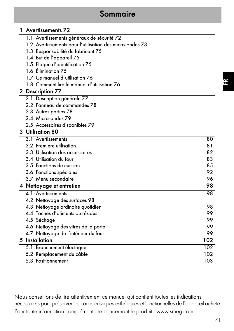 Página 1 del manual Manual de instrucciones Smeg SF4390MX