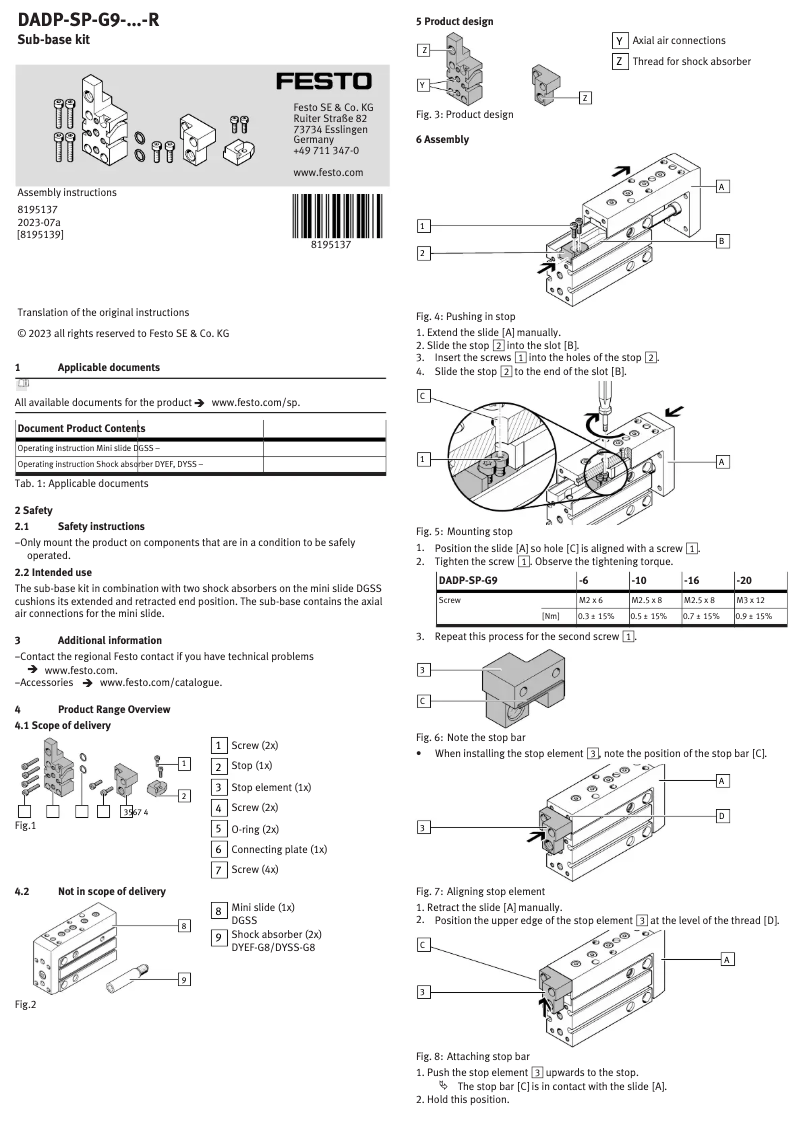 Imagen de la primera página del manual del dispositivo DADP-SP-G9-20-R