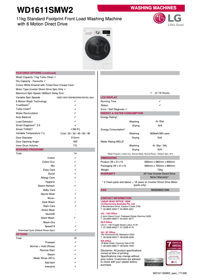 Imagen de la primera página del manual del dispositivo WD1611SMW2