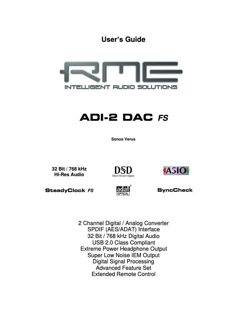 Imagen de la primera página del manual del dispositivo ADI-2 DAC FS