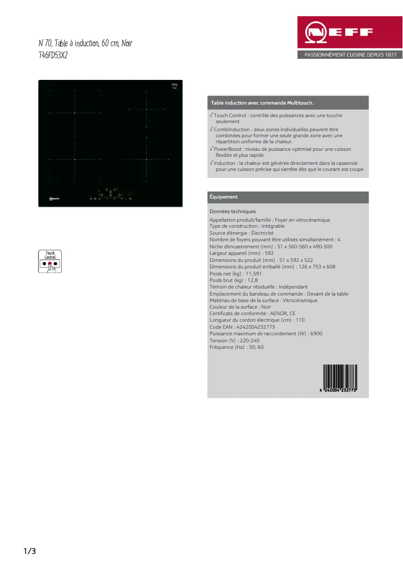 Página 1 del manual Ficha técnica Neff T46FD53X2