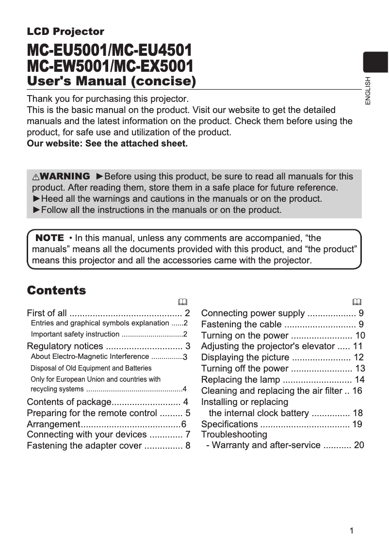 Página nº 1 - Manual de usuario Hitachi MC-EX5001