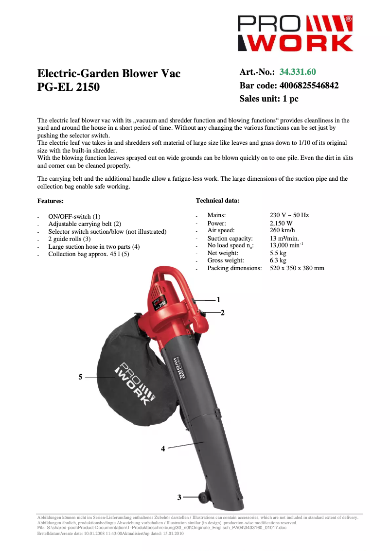 Imagen de la primera página del manual del dispositivo PG-EL 2150
