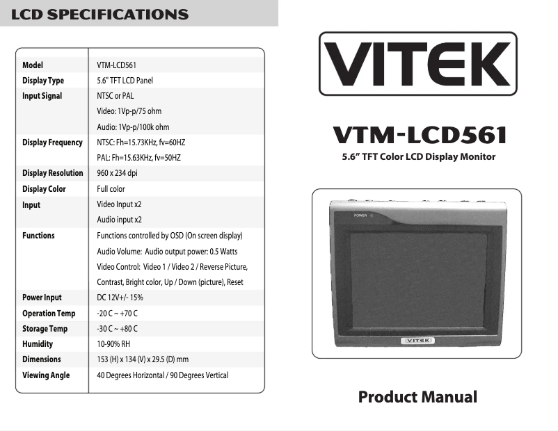 Página 1 del manual Manual de usuario Vitek VTM-LCD561KT