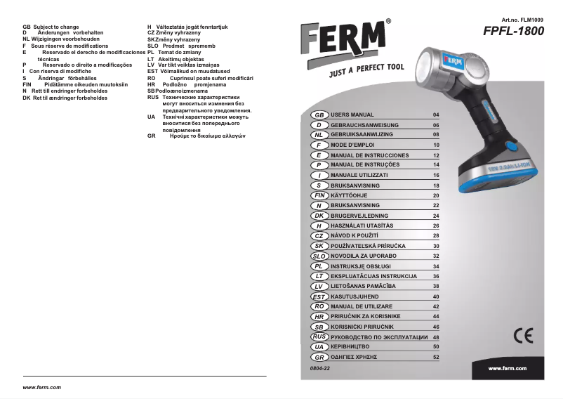 Página nº 1 - Manual de usuario Ferm FPFL-1800