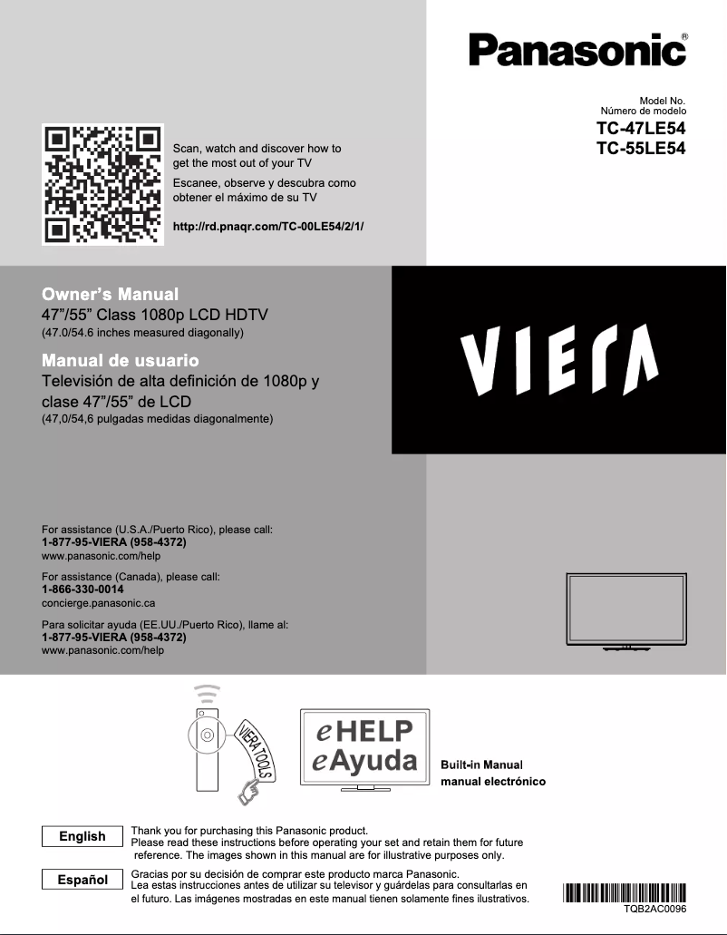 Página nº 1 - Manual de usuario Panasonic Viera TC-55LE54