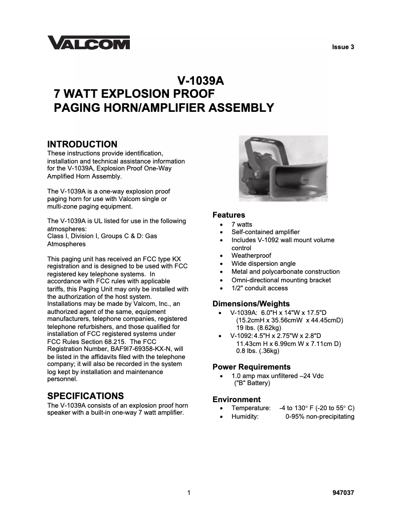 Imagen de la primera página del manual del dispositivo V-1069A