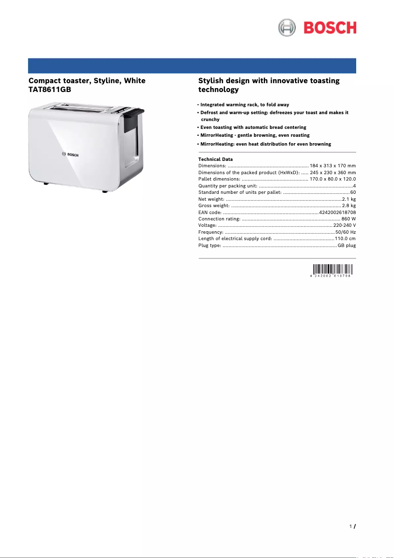 Imagen de la primera página del manual del dispositivo TAT8611GB