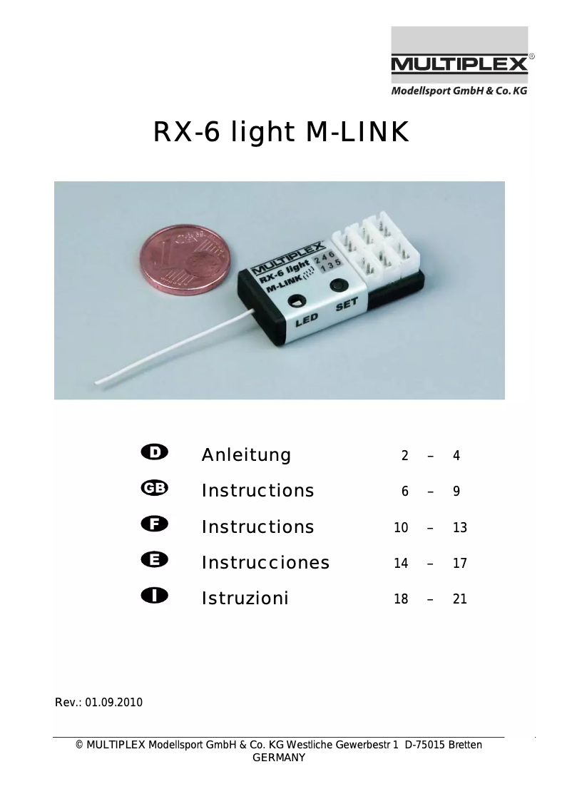 Imagen de la primera página del manual del dispositivo RX-6