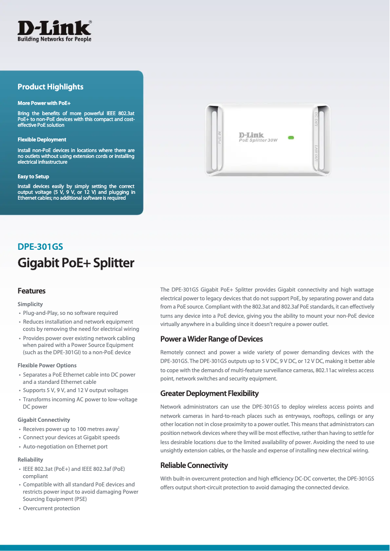 Página 1 del manual Ficha técnica D-Link DPE-301GS