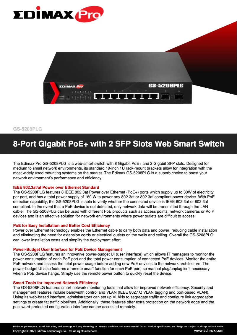 Imagen de la primera página del manual del dispositivo GS-5208PLG