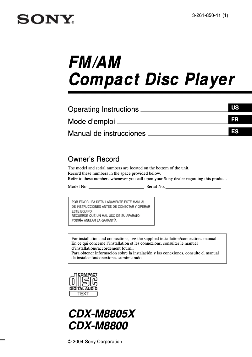 Imagen de la primera página del manual del dispositivo CDX-M8800