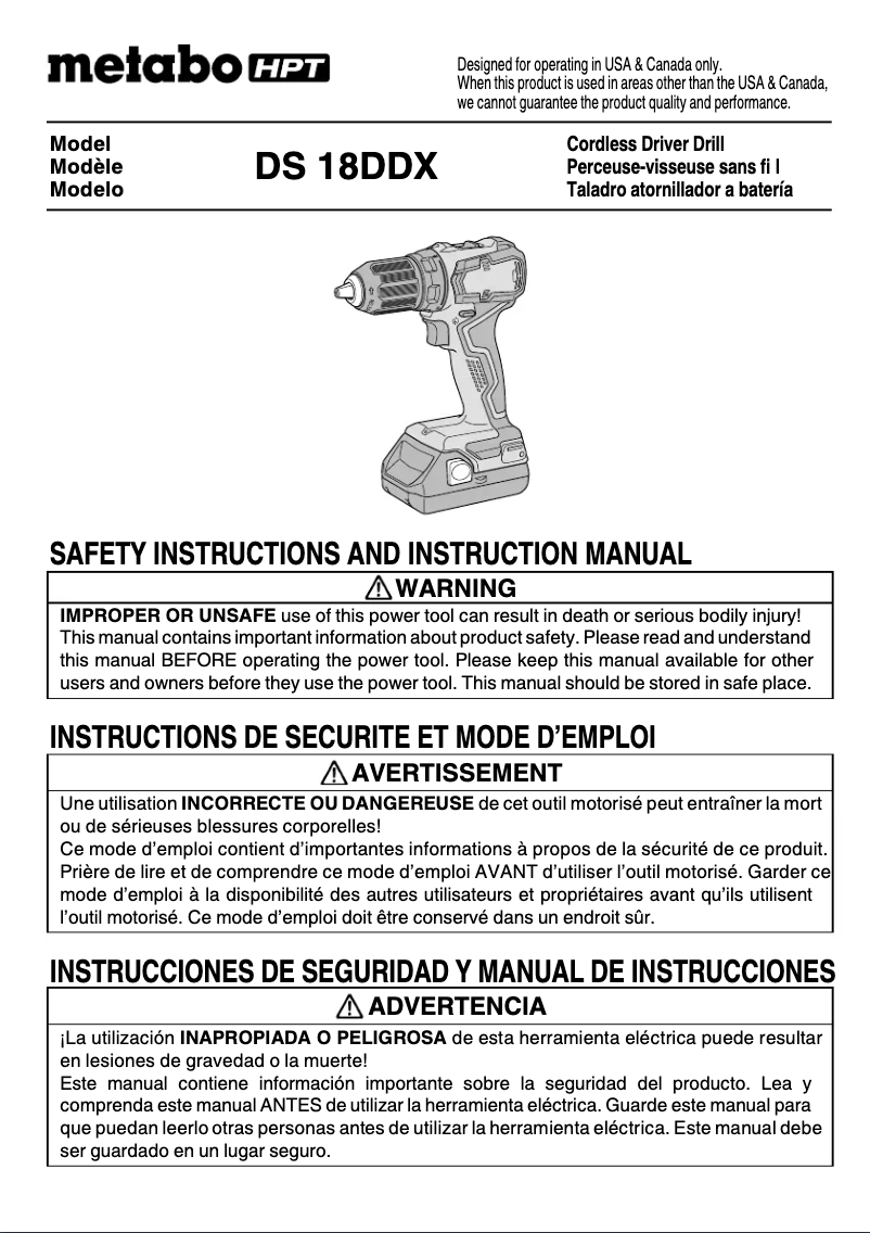 Página 1 del manual Manual de usuario HiKOKI DS 18DDX