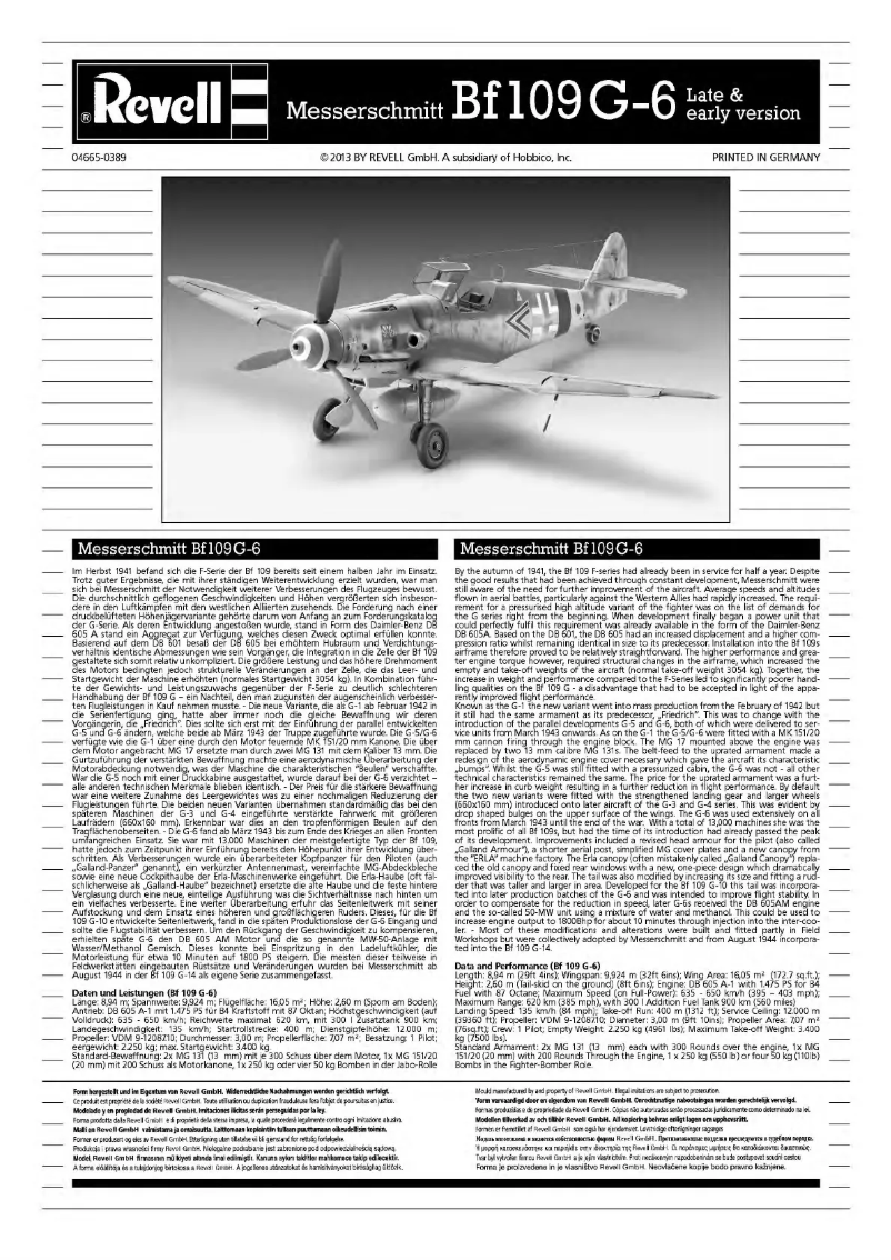 Imagen de la primera página del manual del dispositivo Messerschmitt Bf109 G-6 Late & early version