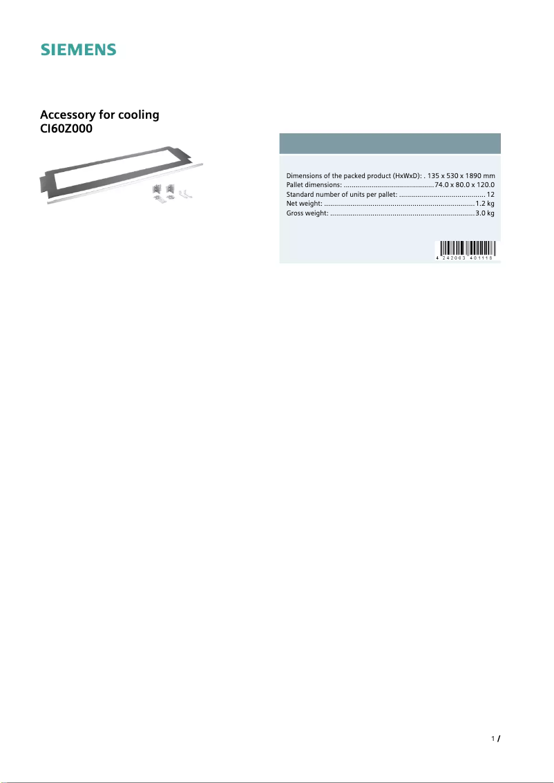 Página 1 del manual Ficha técnica Siemens CI60Z000