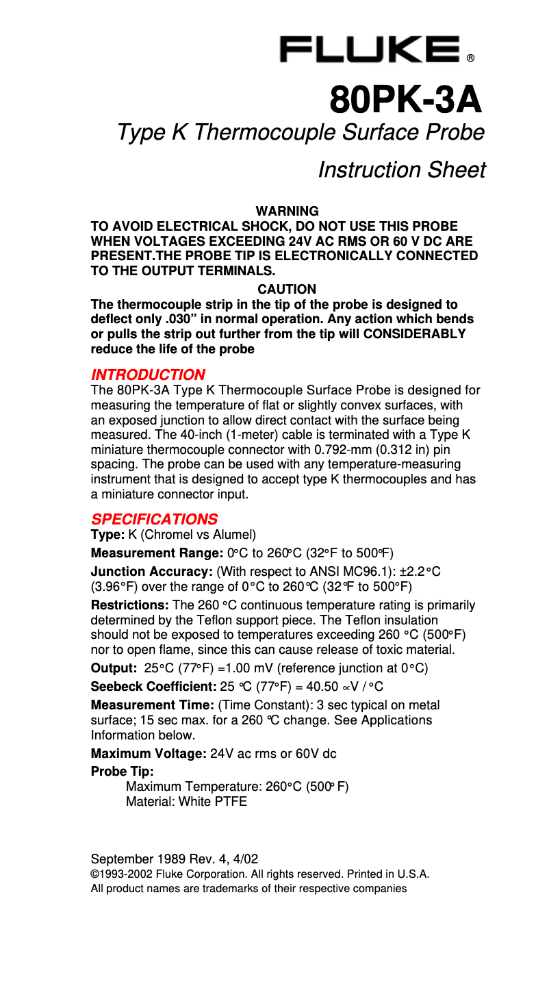 Página 1 del manual Instrucciones / montaje Fluke 80PK-3A