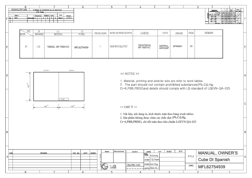 Página 1 del manual Manual de usuario LG WF-T8501VC