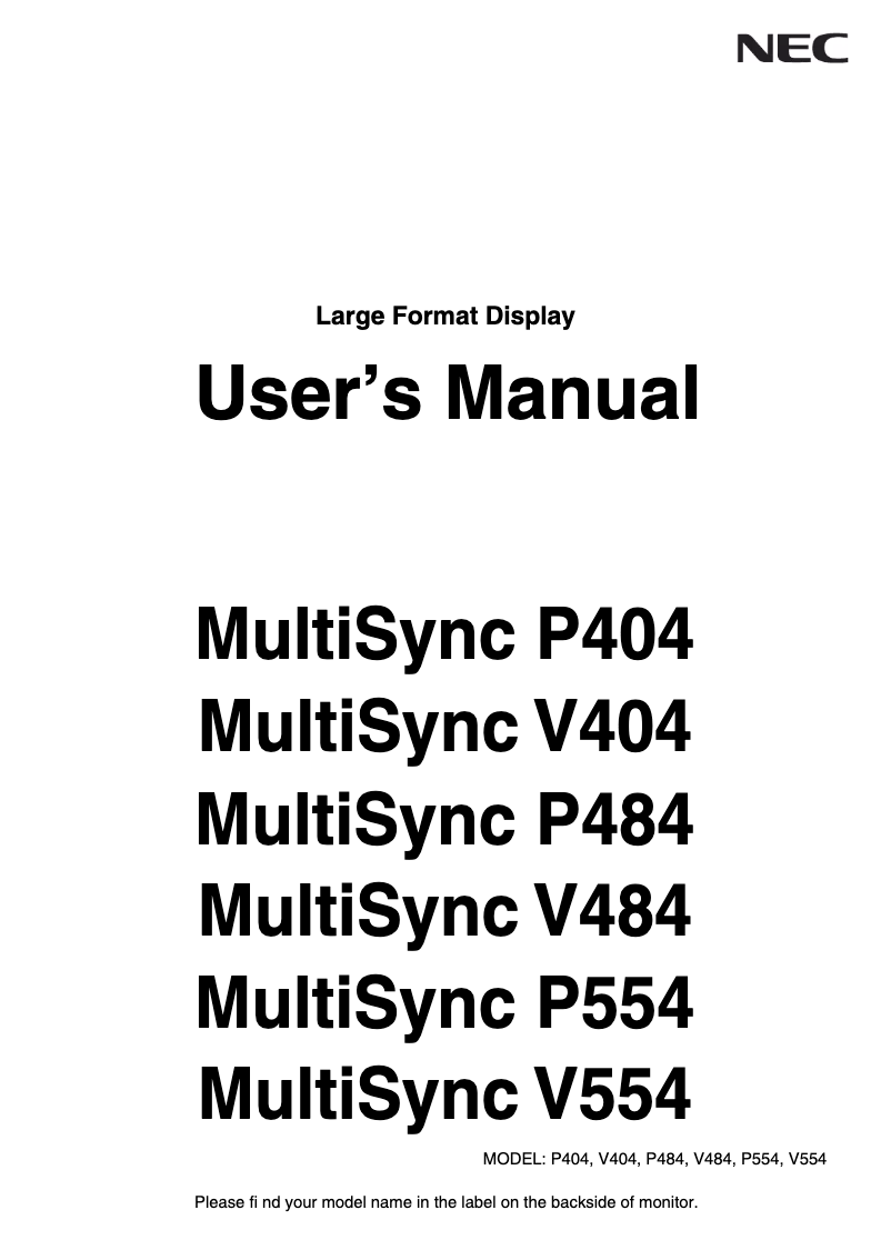 Imagen de la primera página del manual del dispositivo MultiSync V554-BS