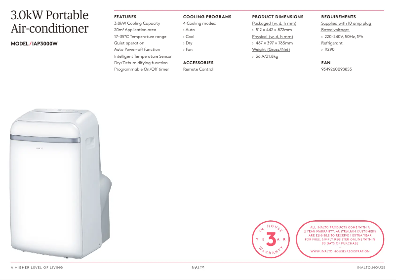 Página 1 del manual Ficha técnica InAlto IAP3000W