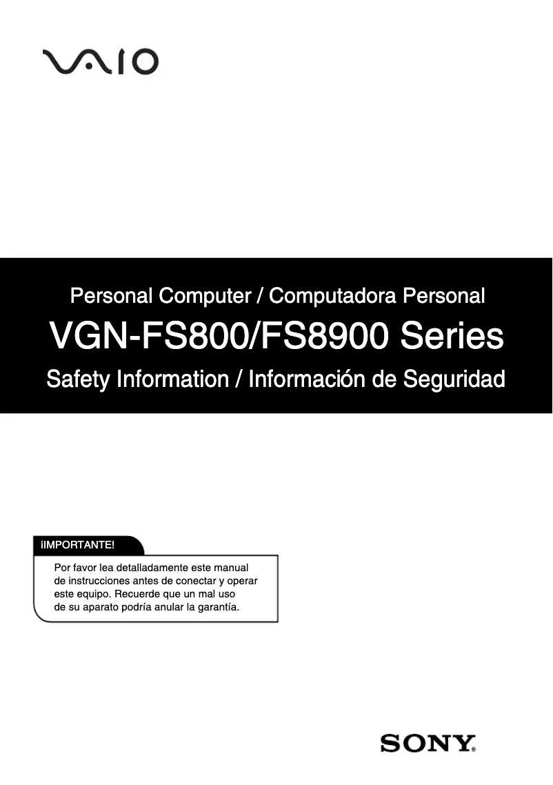 Página nº 1 - Instrucciones de seguridad Sony Vaio VGN-FS810