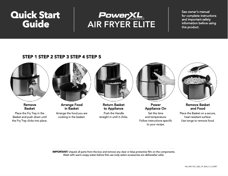 Imagen de la primera página del manual del dispositivo Air Fryer Elite GLA-502S