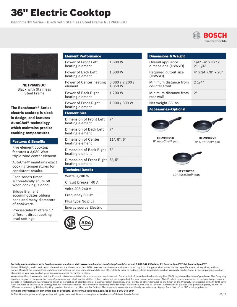 Página 1 del manual Ficha técnica Bosch NETP668SUC