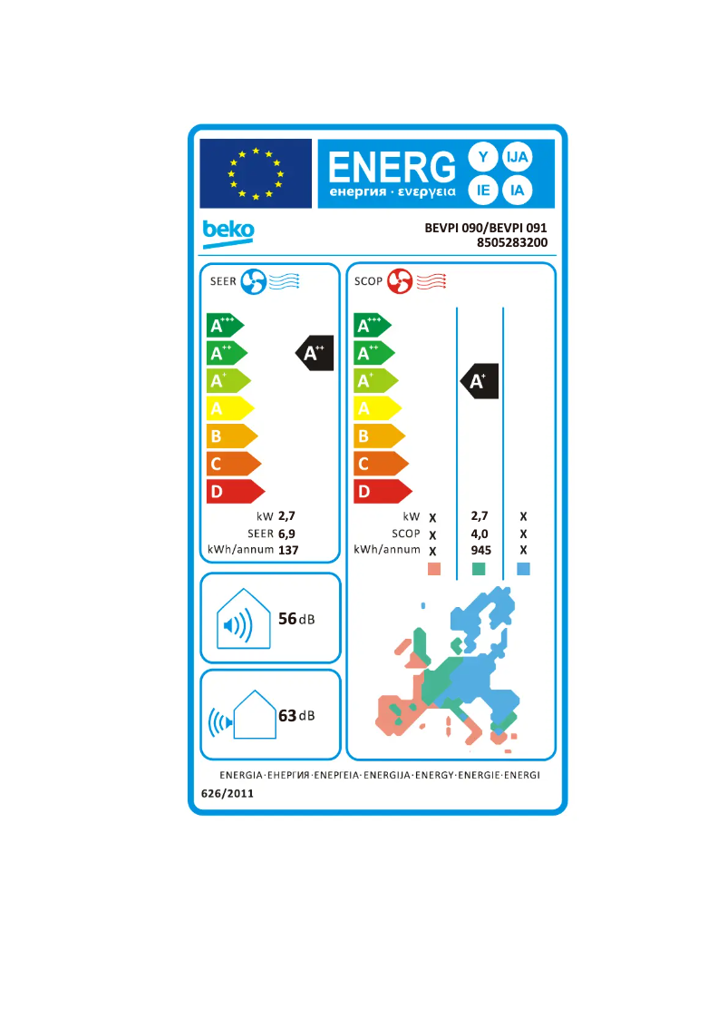 Página 1 del manual Etiqueta energética Beko BEVPI 091